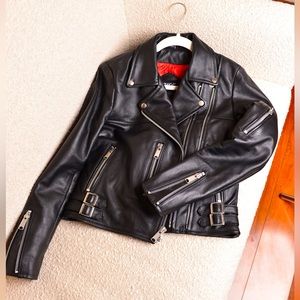 Classic Black Leather Jacket (unworn), slim fit, full grain buffalo Napa leather